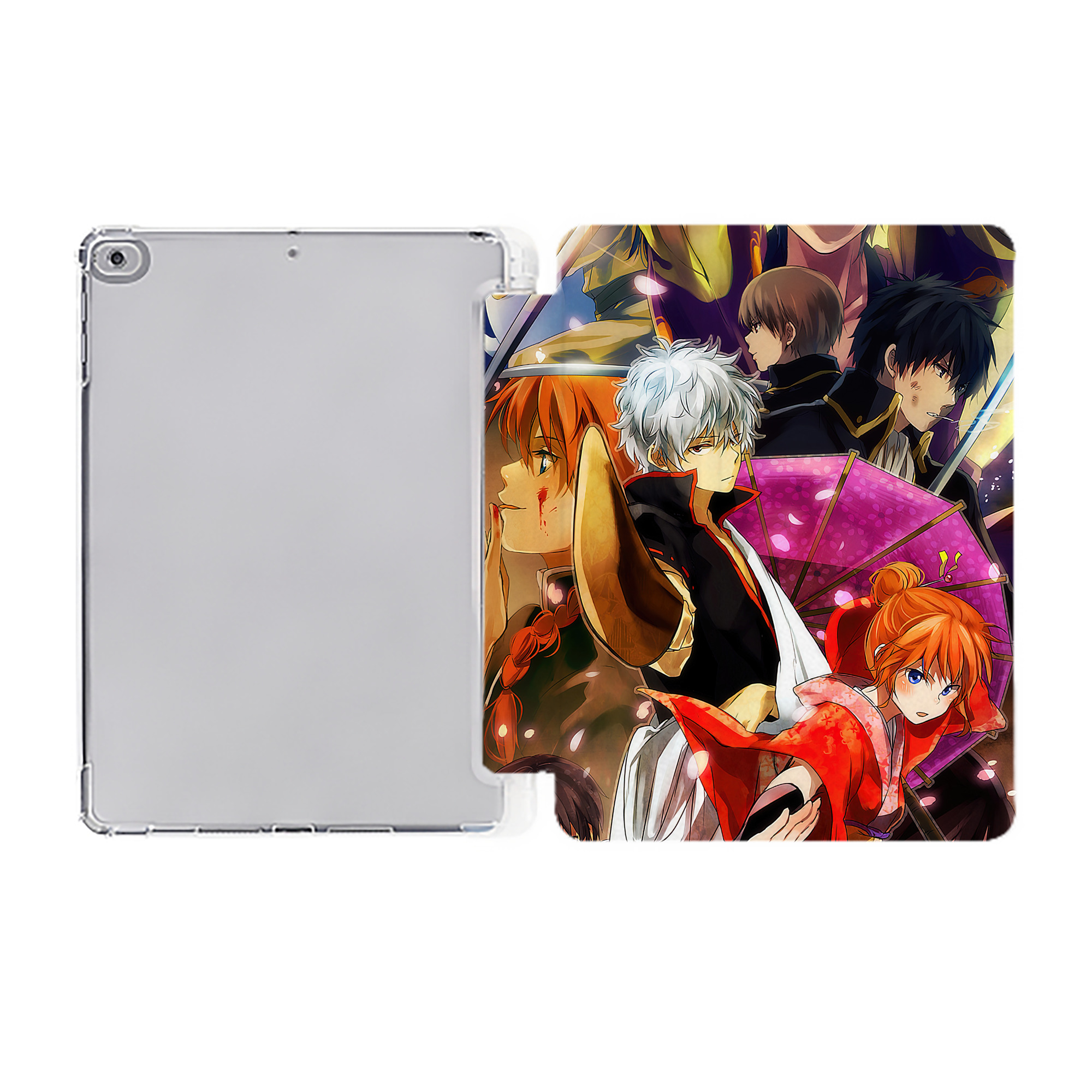 ぎんたま 坂田銀時（さかたぎんとき） 神楽 志村新八（しむら しんぱち） GINTAMA Sakata Gintoki Kagura Shimura Shinpachi IPad ケース ペン収納付き 三つ折りスタンド PUレザー×シリコン 対応機種9.5/10.5/10.9インチ